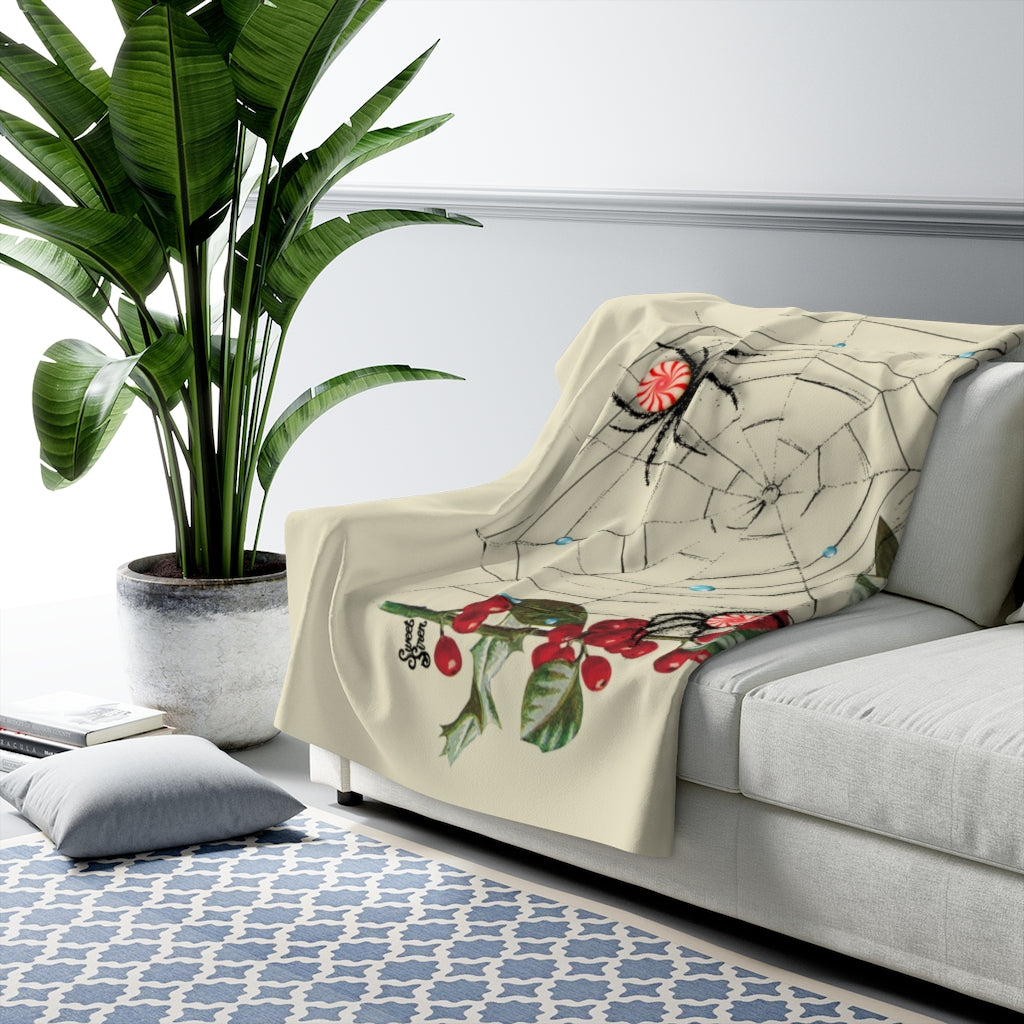 Peppermint Spider Web - Cream - Sherpa Fleece Blanket
