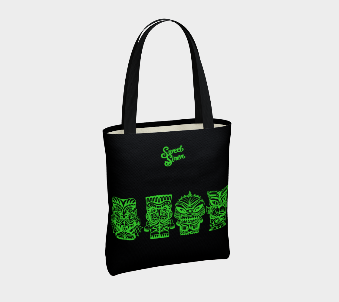 Tiki Monsters SLIME GREEN - Black Basic Tote