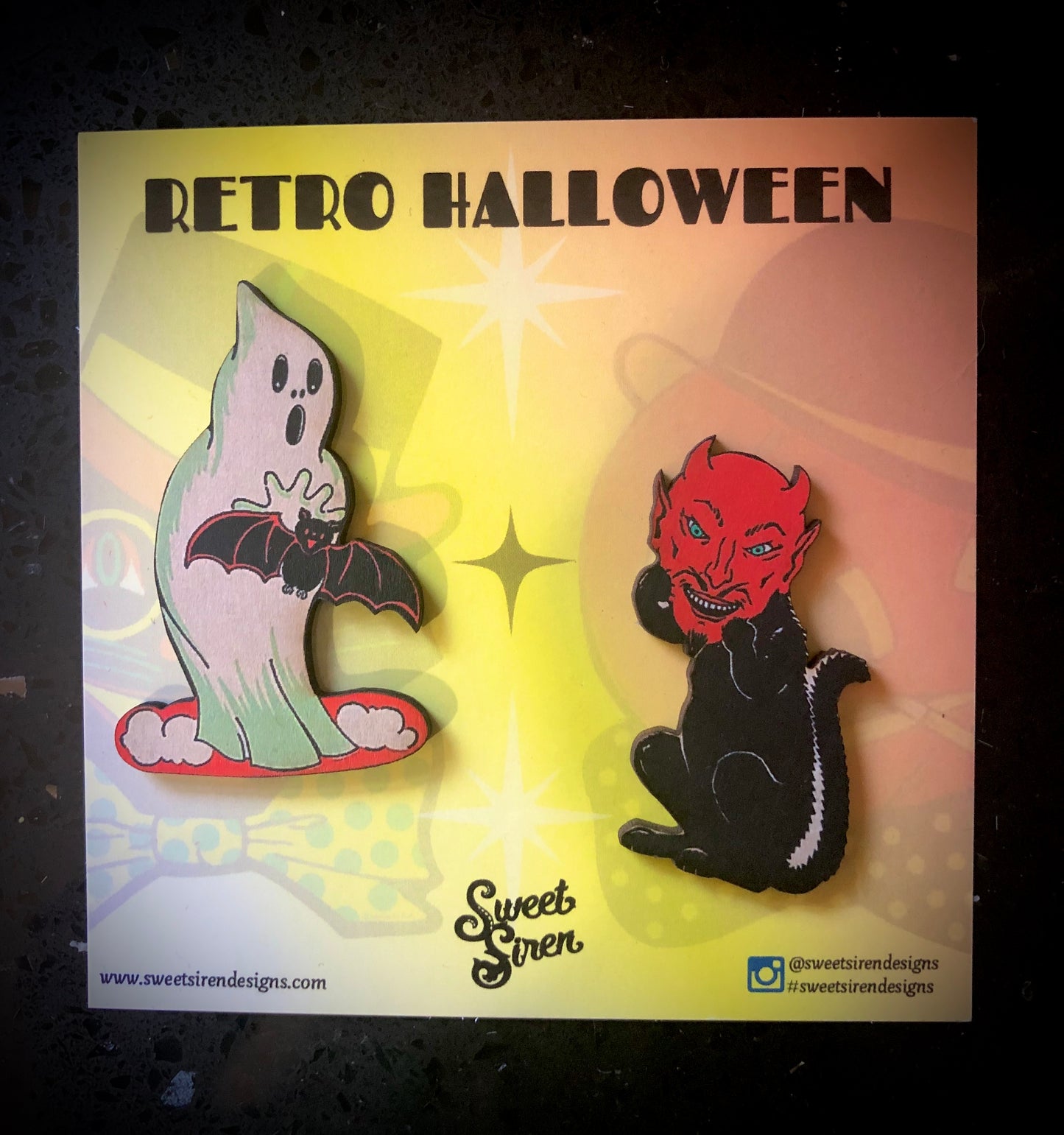 Ghost & Black Devil Cat Pin Set