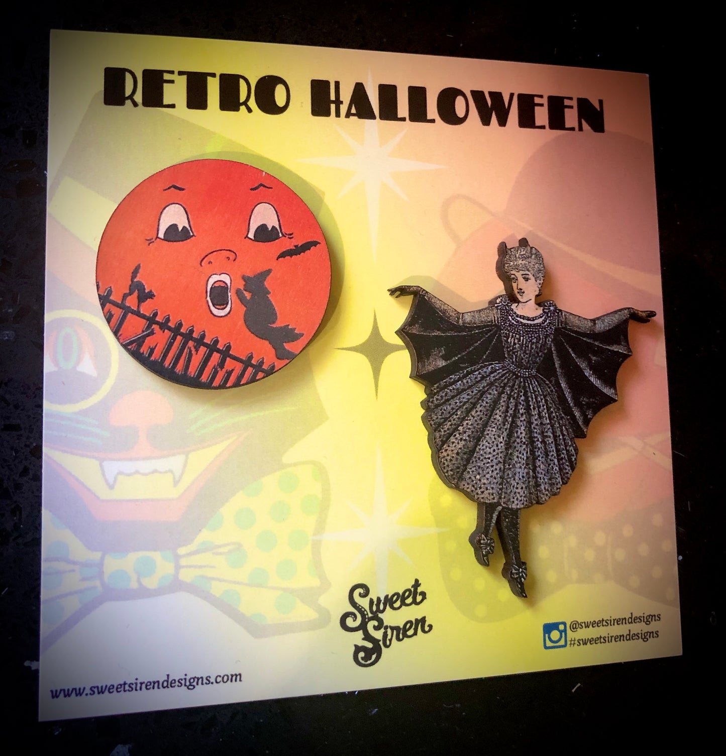 Victorian Bat Wing and Frightened Moon - PIN SET