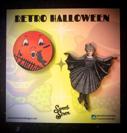 Victorian Bat Wing and Frightened Moon - PIN SET