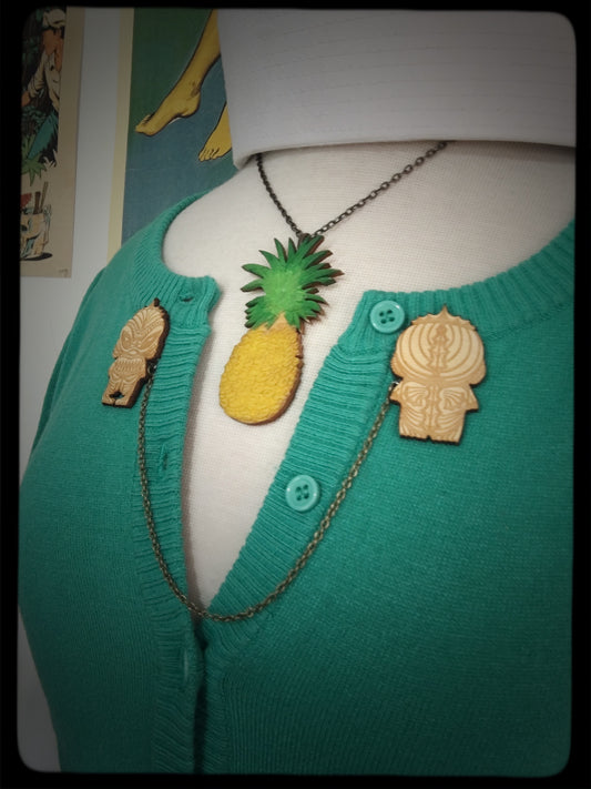 Creature Tiki Monster Collar-Sweater Pin Set