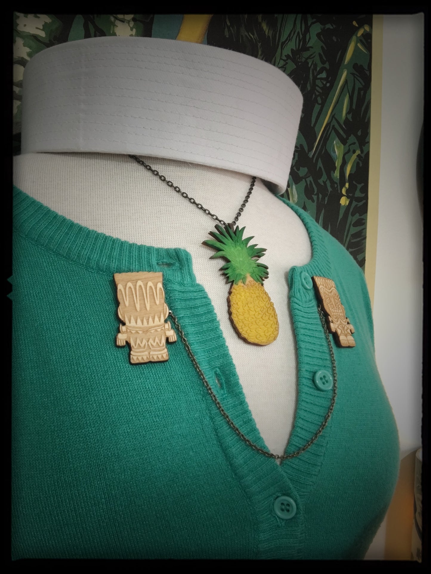 Frankenstein Monster Tiki Collar-Sweater Pin Set