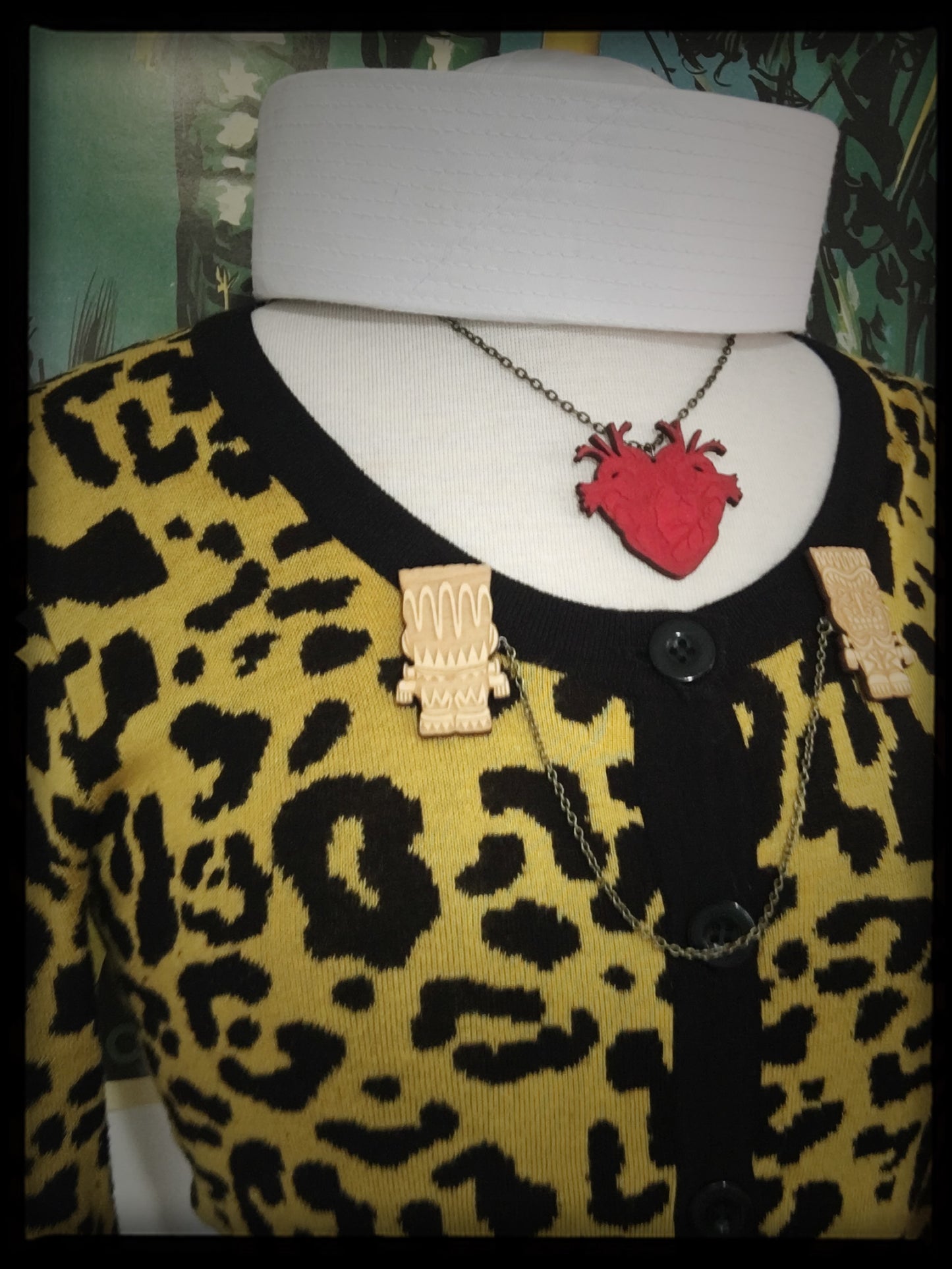 Frankenstein Monster Tiki Collar-Sweater Pin Set