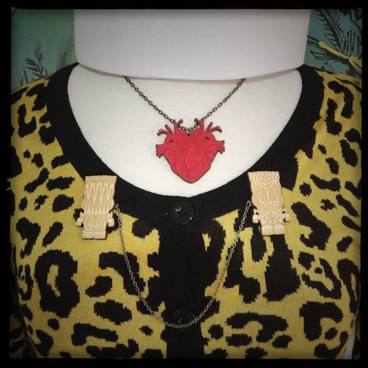 Frankenstein Monster Tiki Collar-Sweater Pin Set