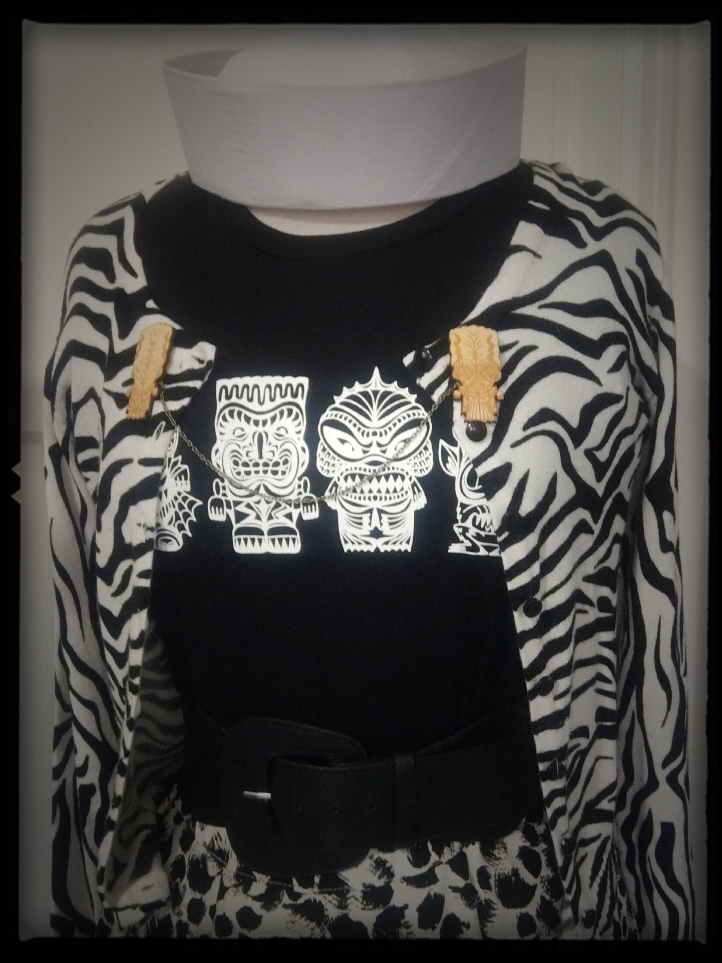 Bride of the Frankenstein Monster Tiki Collar-Sweater Pin Set