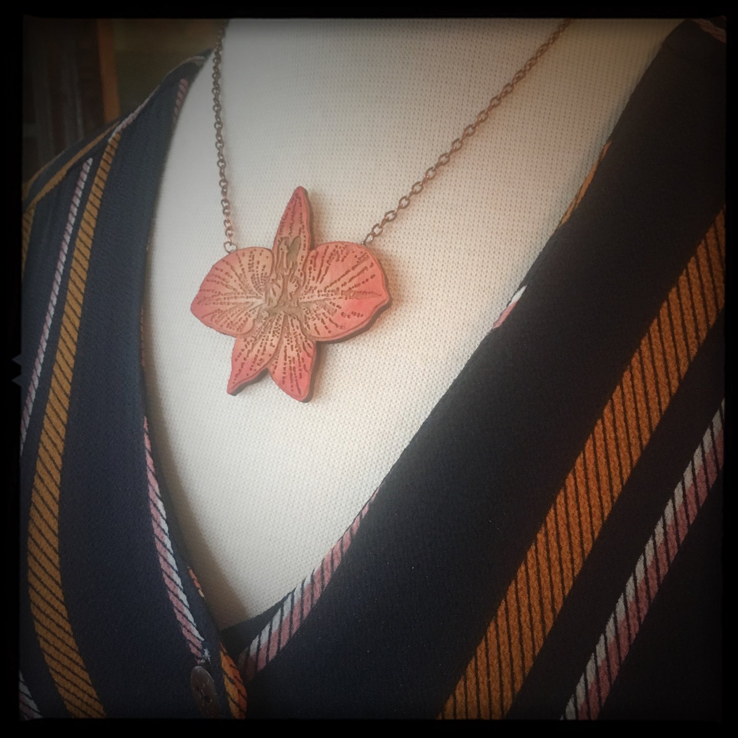 Orange Orchid Necklace