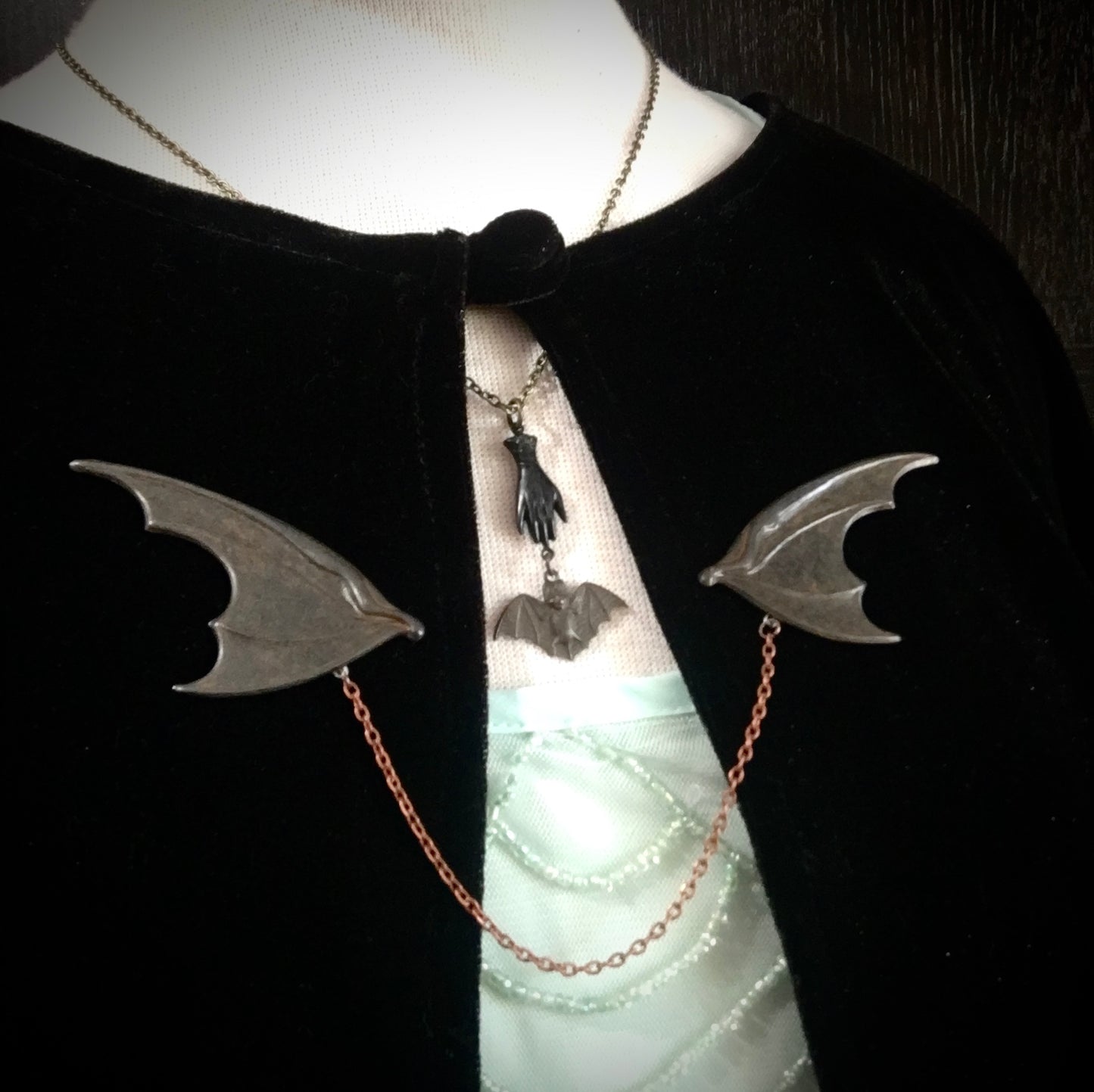 Haunted Victorian Hand and Bat Necklace