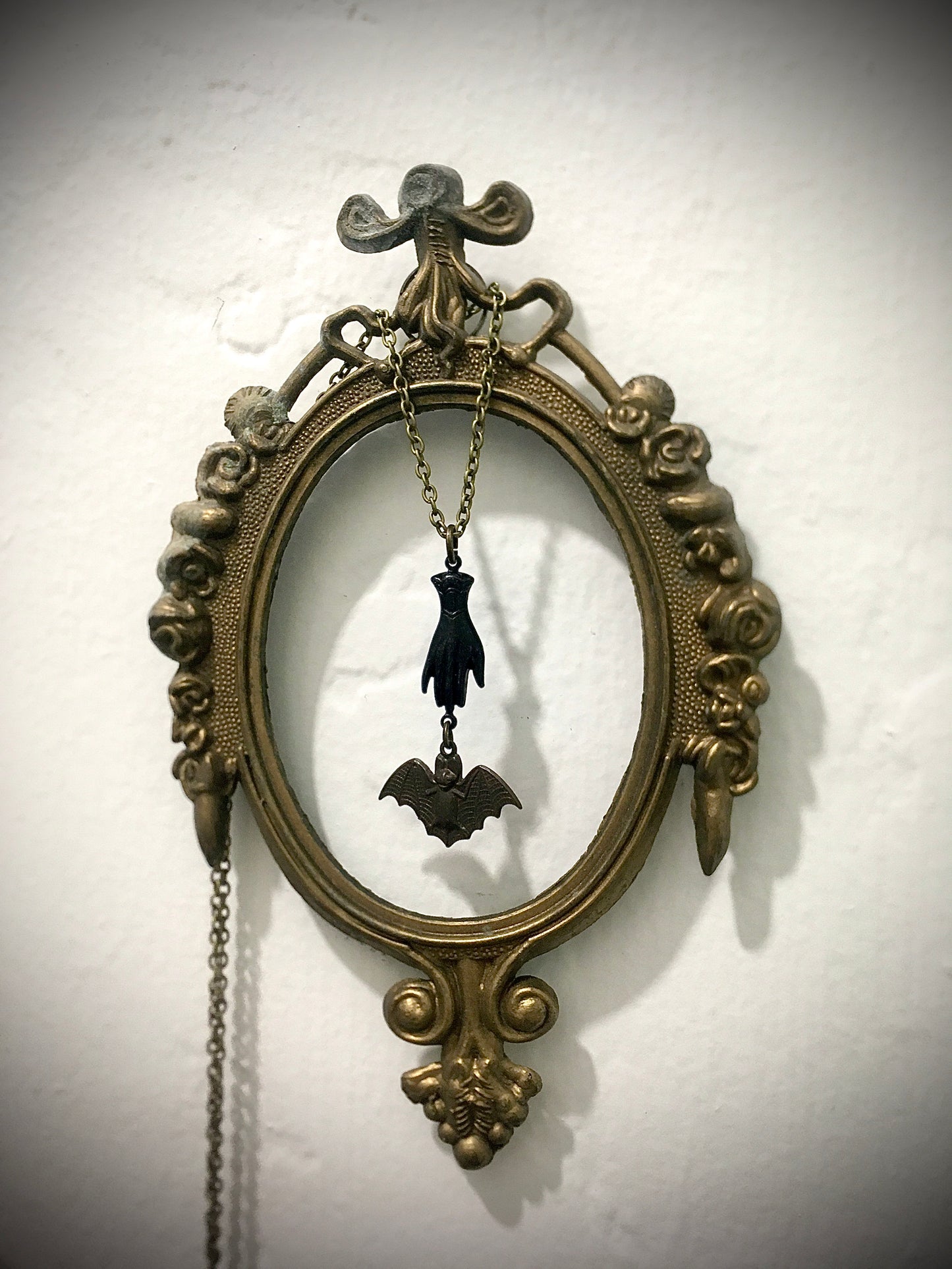 Haunted Victorian Hand and Bat Necklace