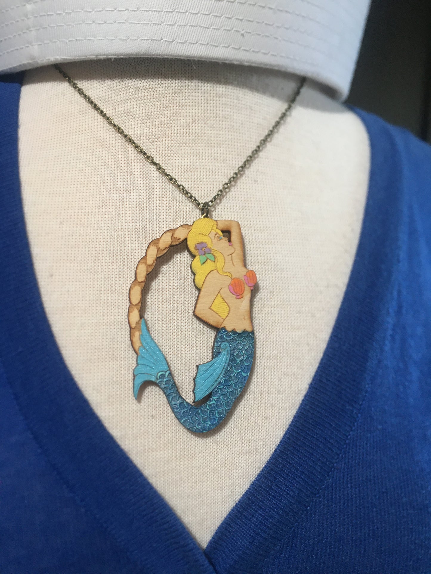 CUSTOM Hand Painted Sweet Siren Mermaid - Necklace or Pin option