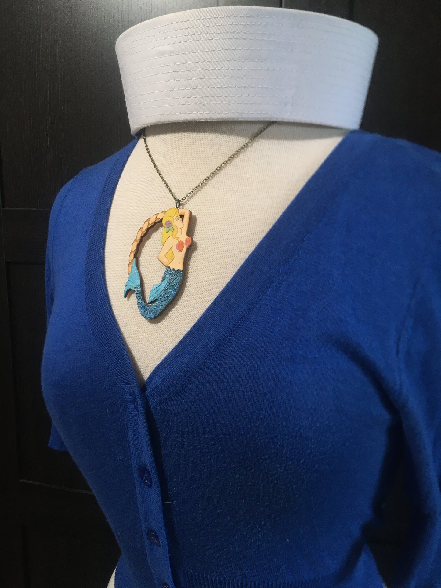 CUSTOM Hand Painted Sweet Siren Mermaid - Necklace or Pin option