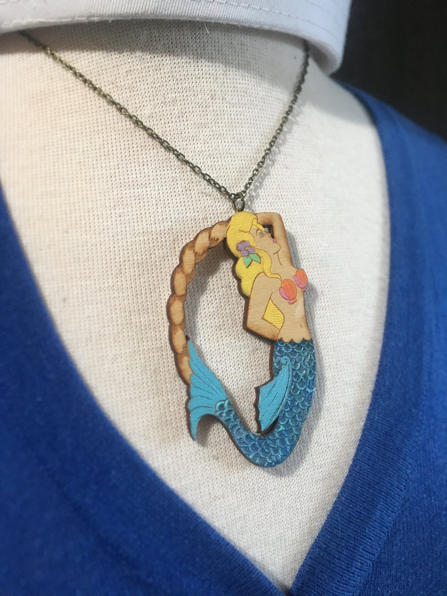 CUSTOM Hand Painted Sweet Siren Mermaid - Necklace or Pin option