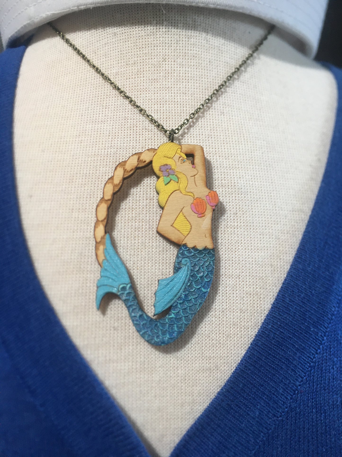 CUSTOM Hand Painted Sweet Siren Mermaid - Necklace or Pin option