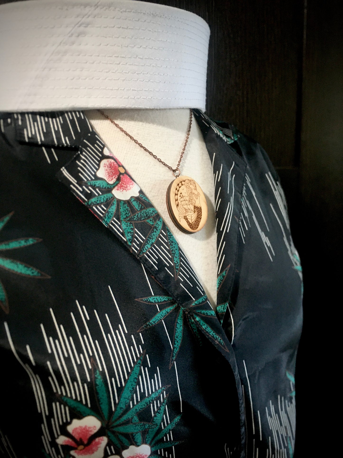 Sweet Siren Mermaid Wooden Cameo - Necklace