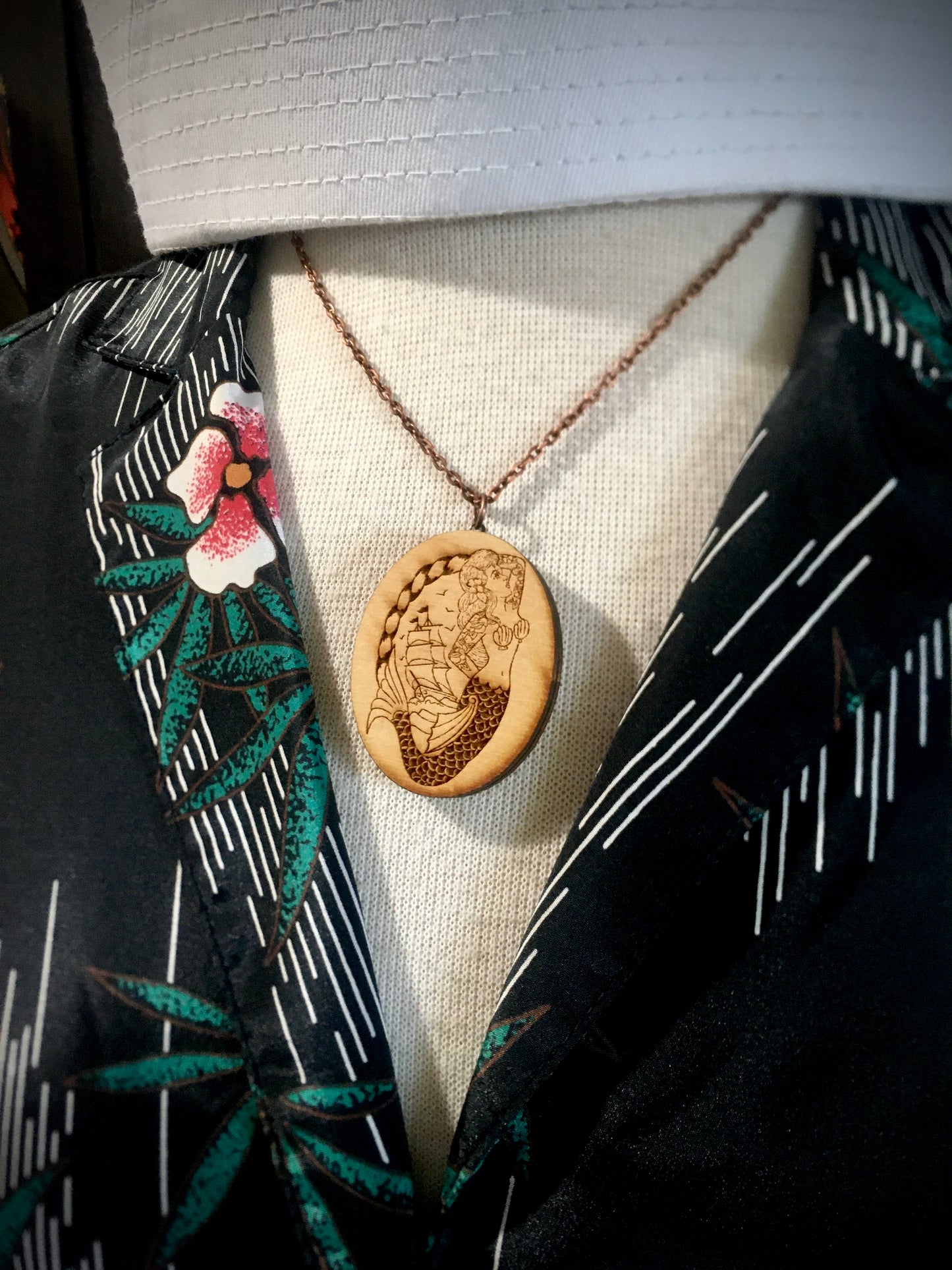 Sweet Siren Mermaid Wooden Cameo - Necklace
