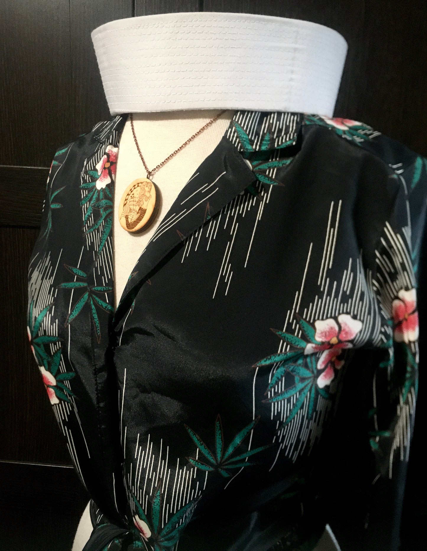Sweet Siren Mermaid Wooden Cameo - Necklace