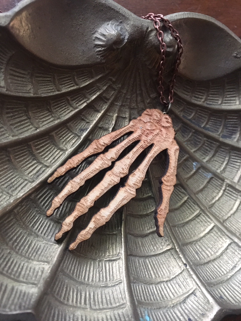 Skeleton Hand - Wooden Necklace