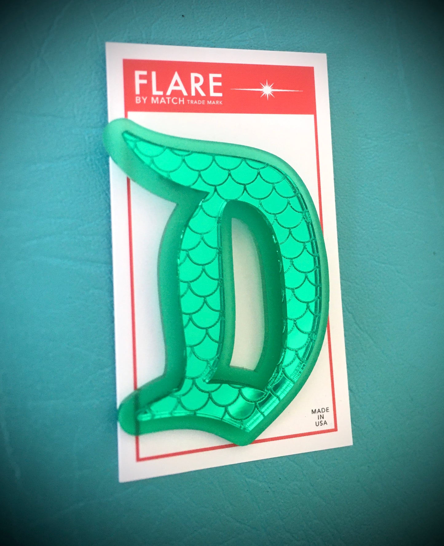 MERMAIDS DAY GREEN Scales "D" Brooch