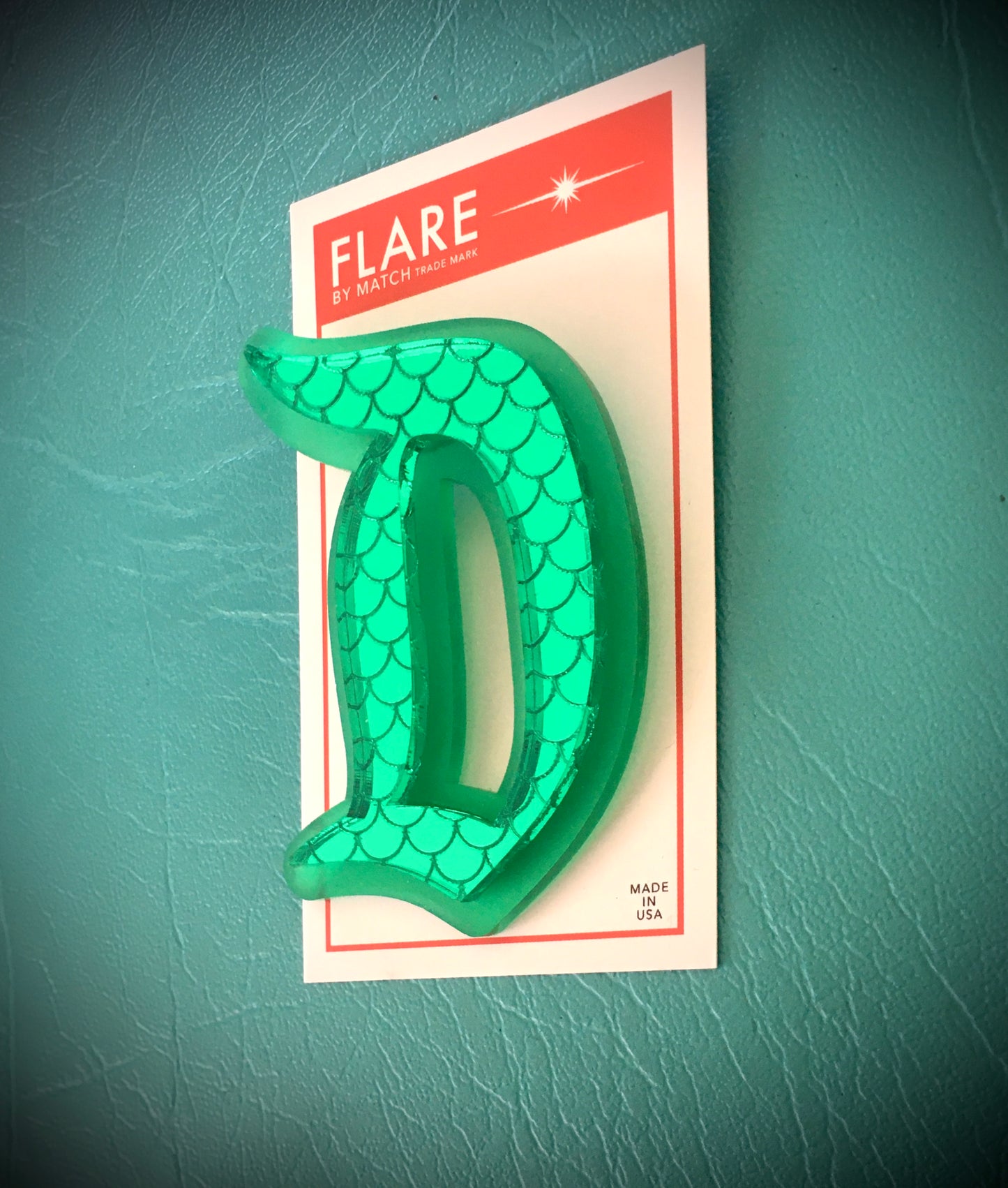 MERMAIDS DAY GREEN Scales "D" Brooch