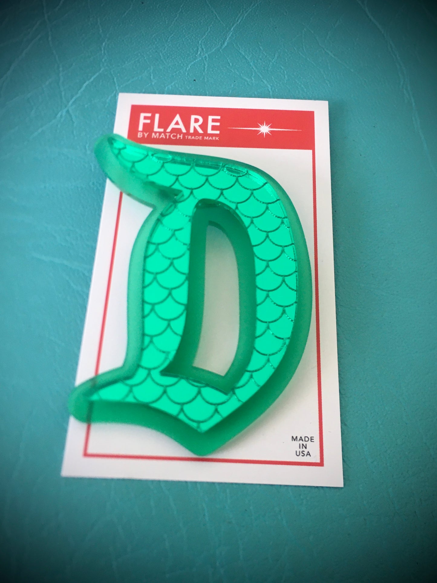 MERMAIDS DAY GREEN Scales "D" Brooch