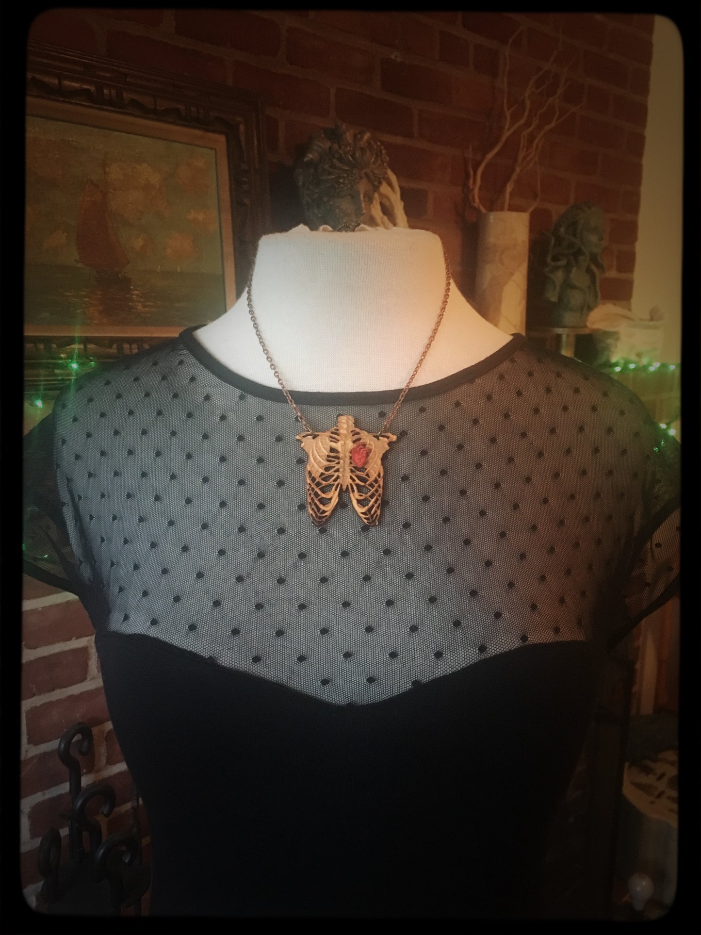 Rib Cage and Heart - Wooden Necklace - Small