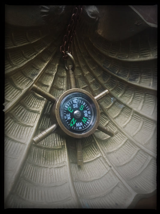 Ship Wheel Compass - Antiqued Brass Necklace
