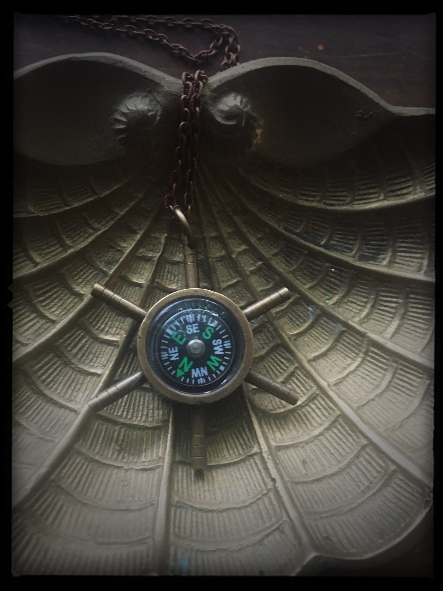 Ship Wheel Compass - Antiqued Brass Necklace