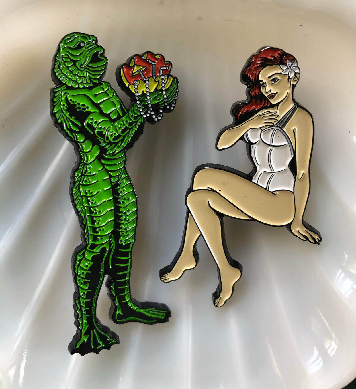Mid Century Swamp Couple - Enamel Pin Set