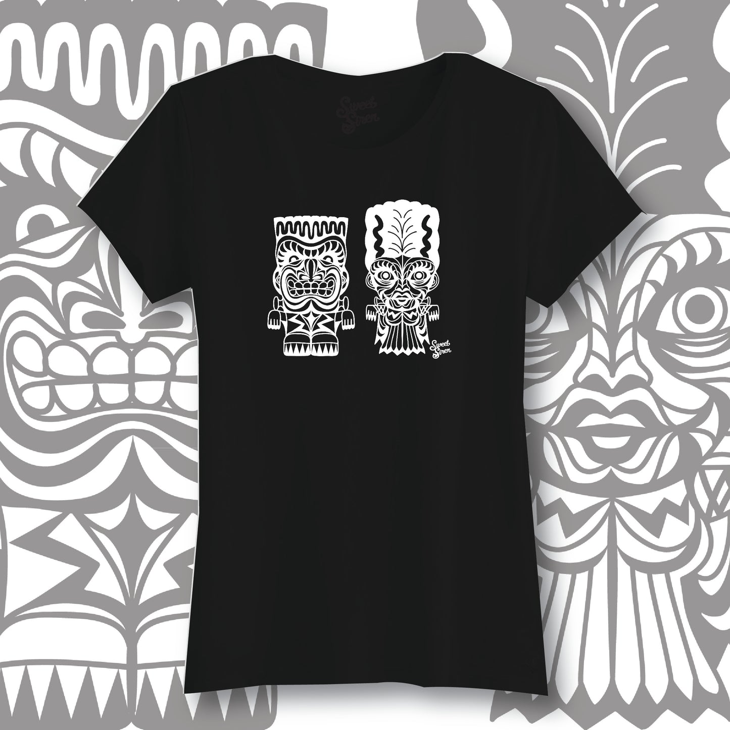 Franky & Bride Tiki Monsters - Womens tee - White Ink
