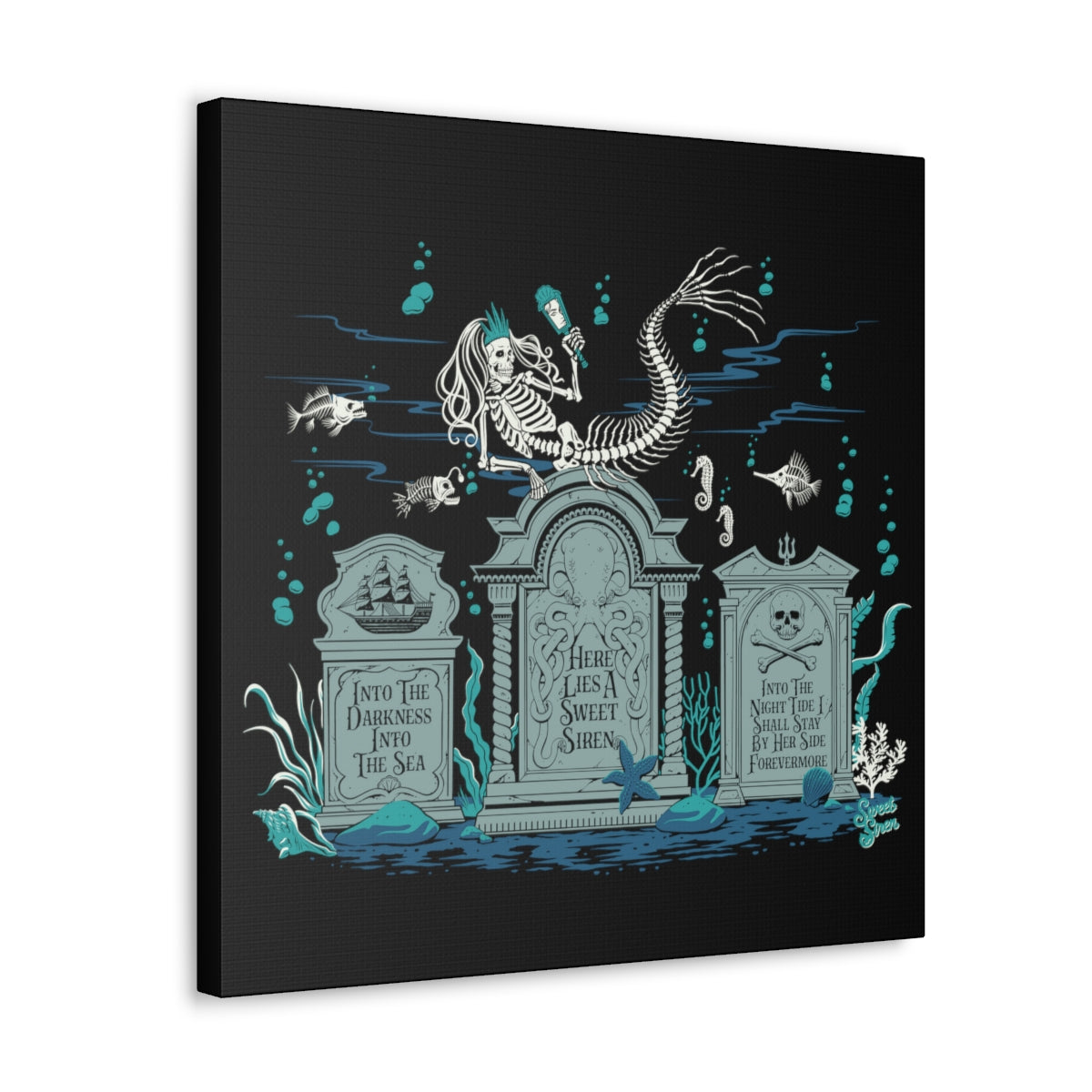 Skeleton Mermaid Graveyard - Canvas Print