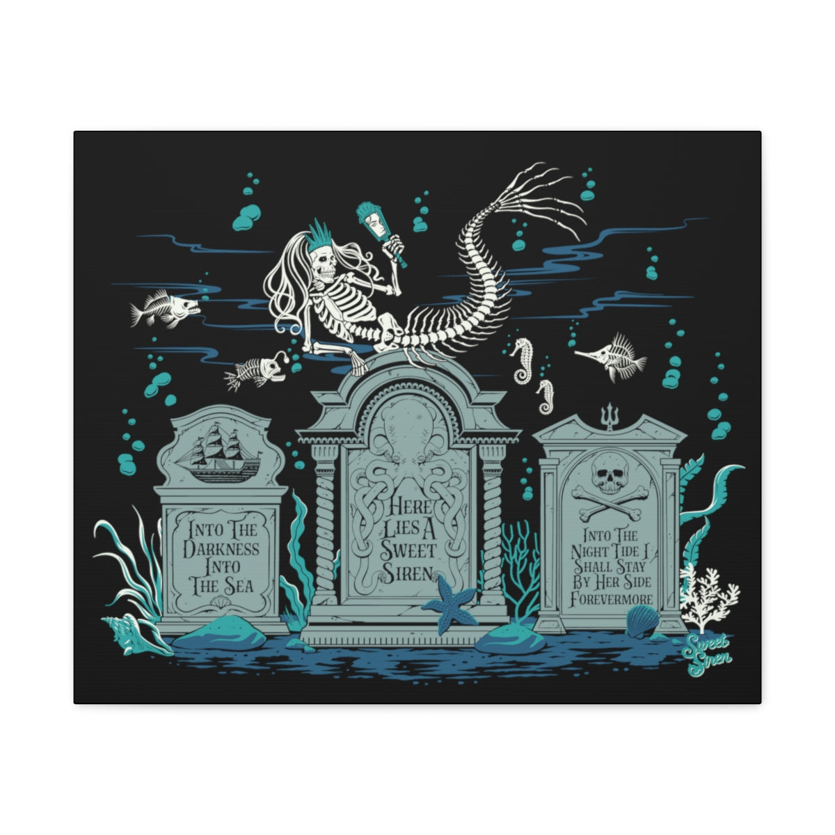 Skeleton Mermaid Graveyard - Canvas Print