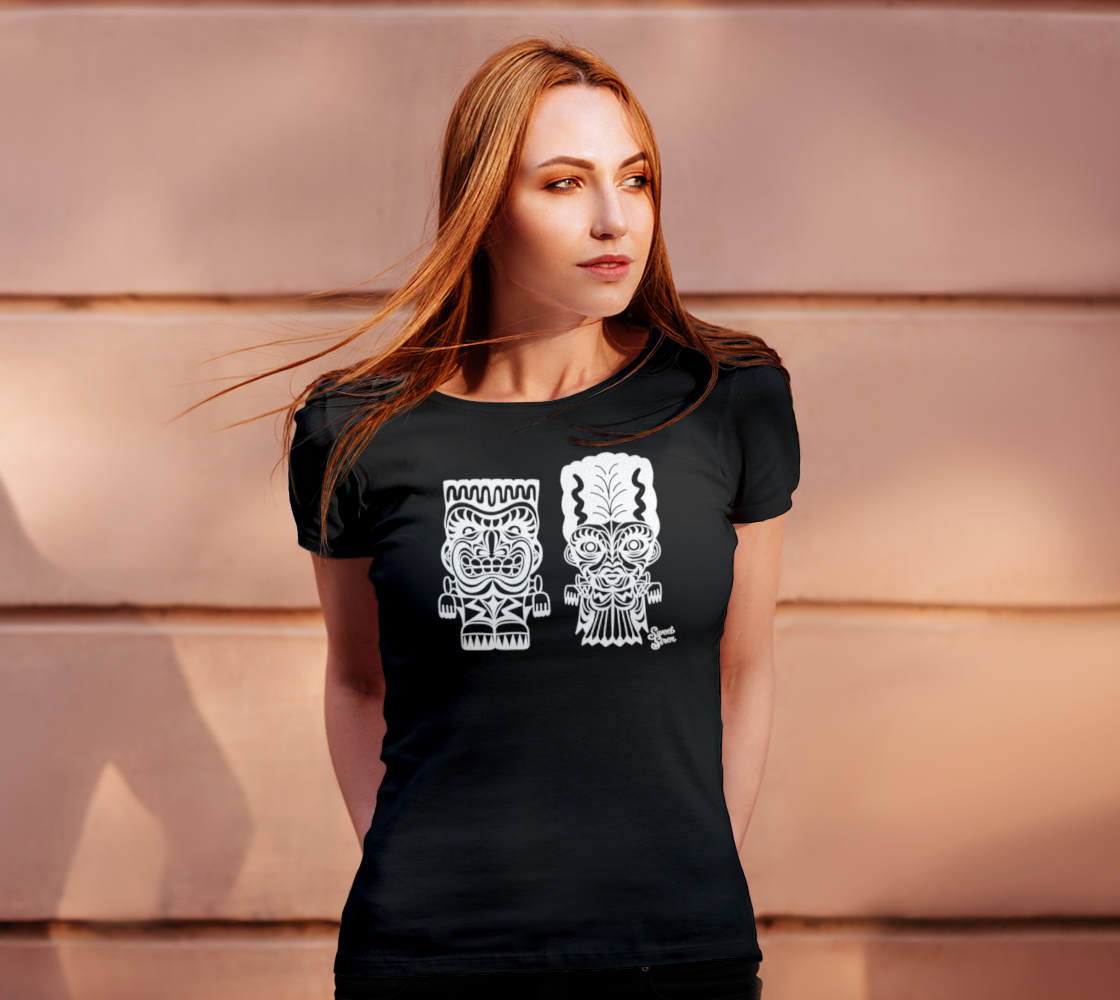 Franky & Bride Tiki Monsters - Womens tee - White Ink