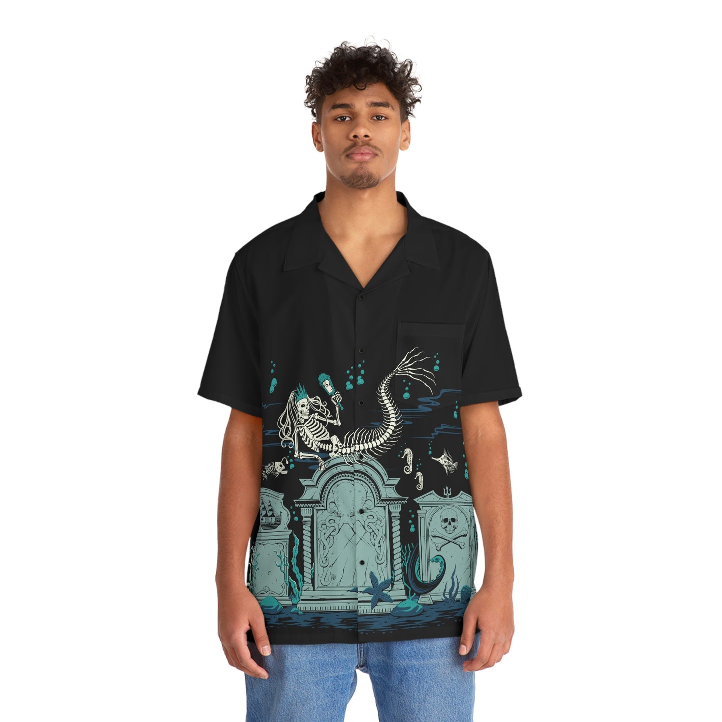 Skeleton Mermaid Graveyard - Men's Button Up Shirt