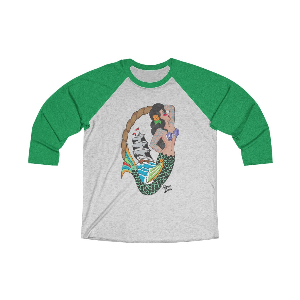 Sweet Siren Mermaid - Unisex Tri-Blend 3/4 Raglan Tee