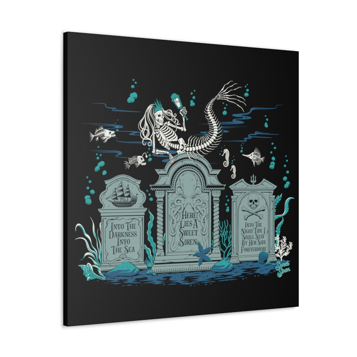 Skeleton Mermaid Graveyard - Canvas Print