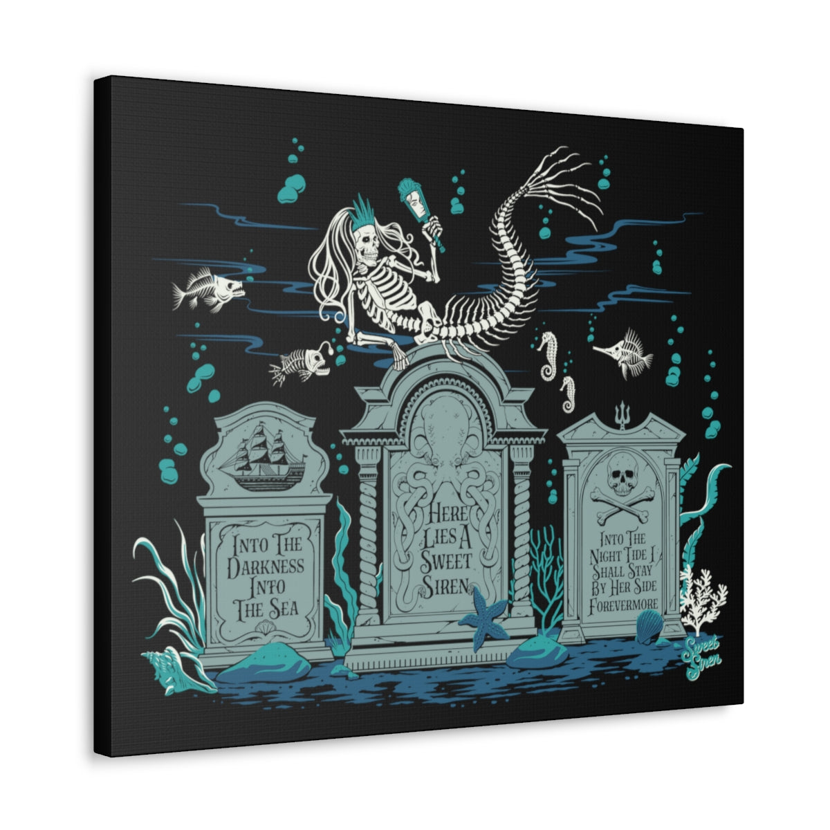 Skeleton Mermaid Graveyard - Canvas Print