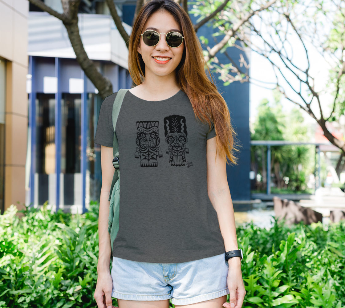 Franky & Bride Tiki Monsters - Black ink - Womens tee