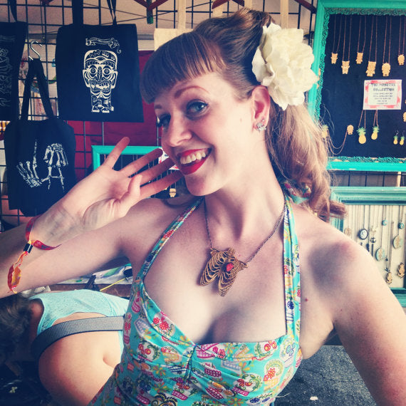 Rib Cage and Heart - Wooden Necklace - Small