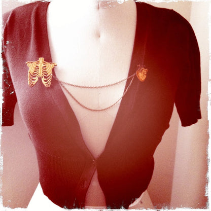 Rib Cage and Heart - Sweater - Collar Pin set