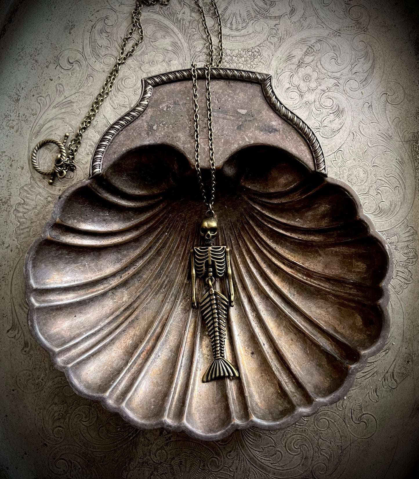Brass Skeleton Mermaid Necklace