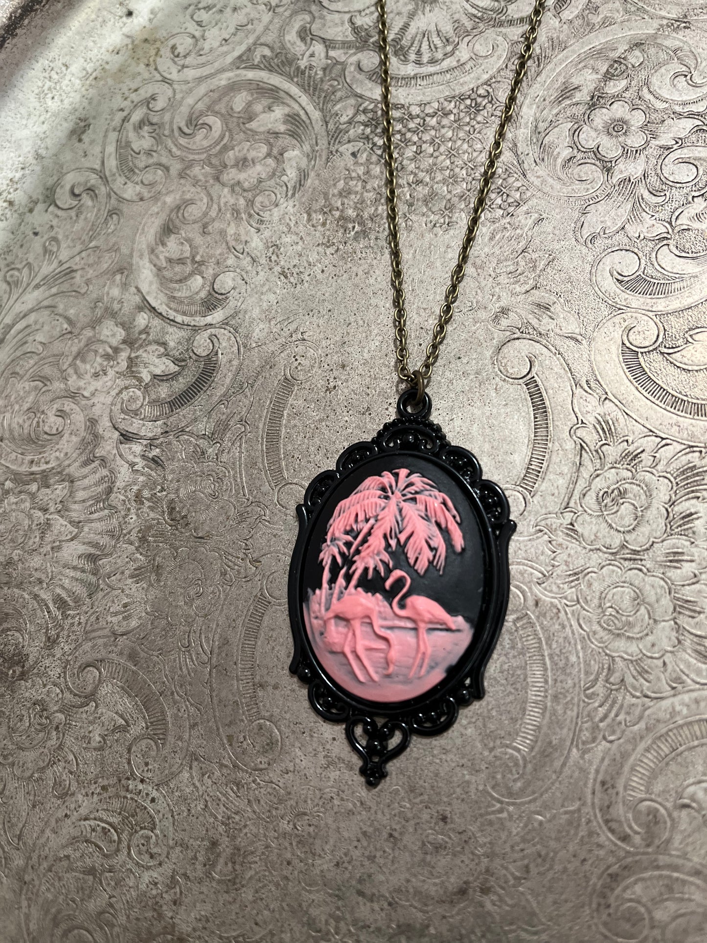 Flamingo Tropic Goth Cameo Necklace