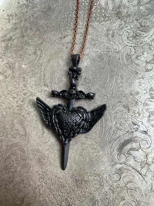 Black Heart Dagger Necklace