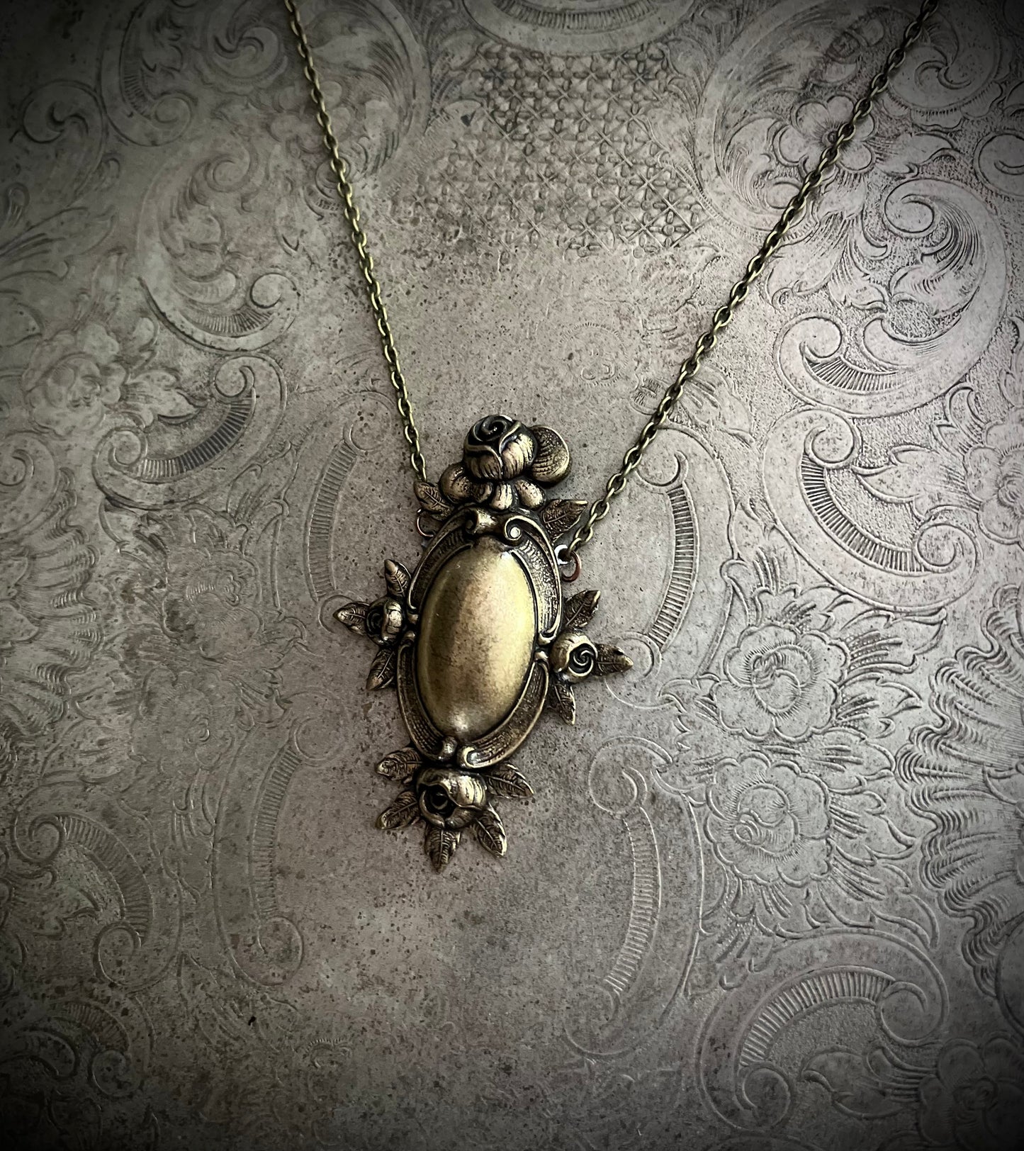 Brass Rose Frame Necklace