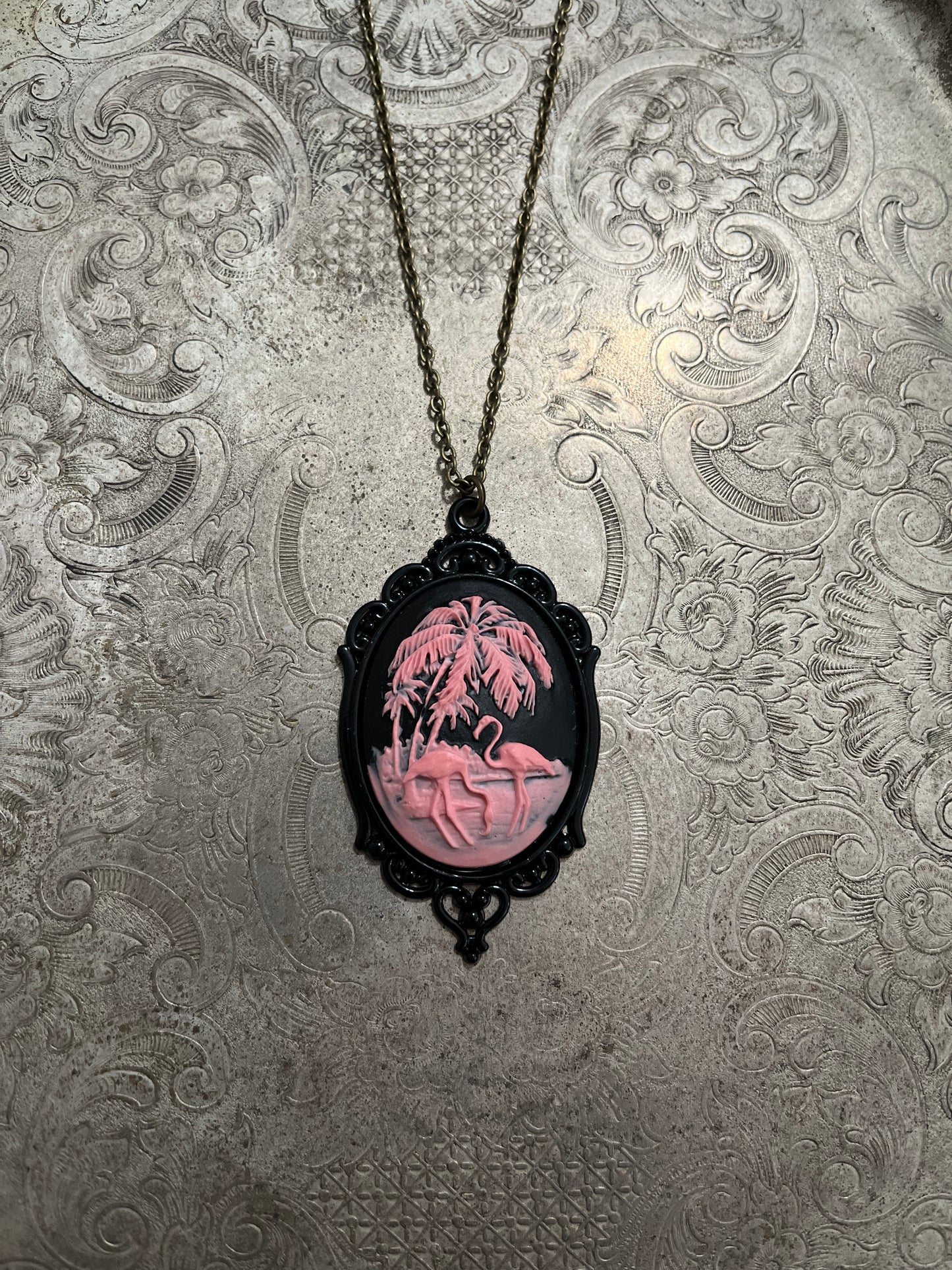 Flamingo Tropic Goth Cameo Necklace