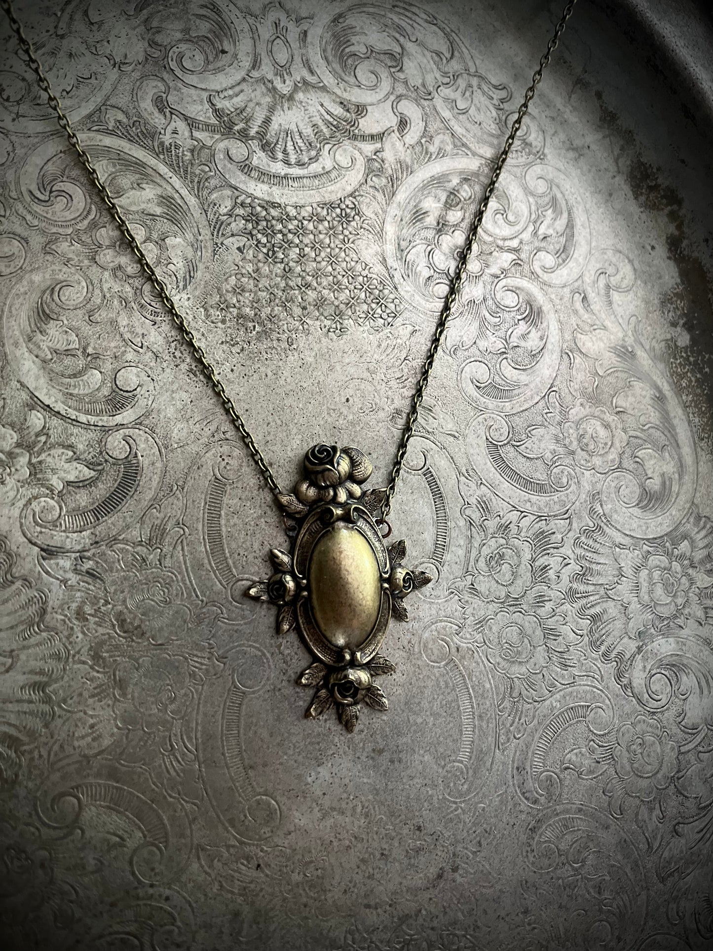 Brass Rose Frame Necklace