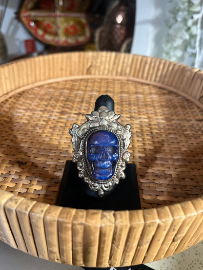 Skull Ring - L - Ornate - Lavender Crystal Quartz