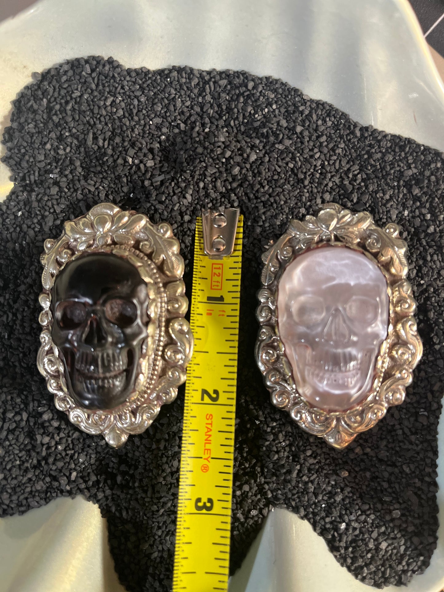 Skull Ring - XL - Ornate - Clear Crystal Agate