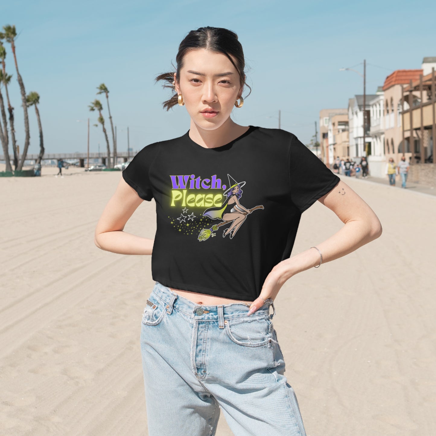 Witch, Please Broomstick - Women's Flowy Cropped Tee