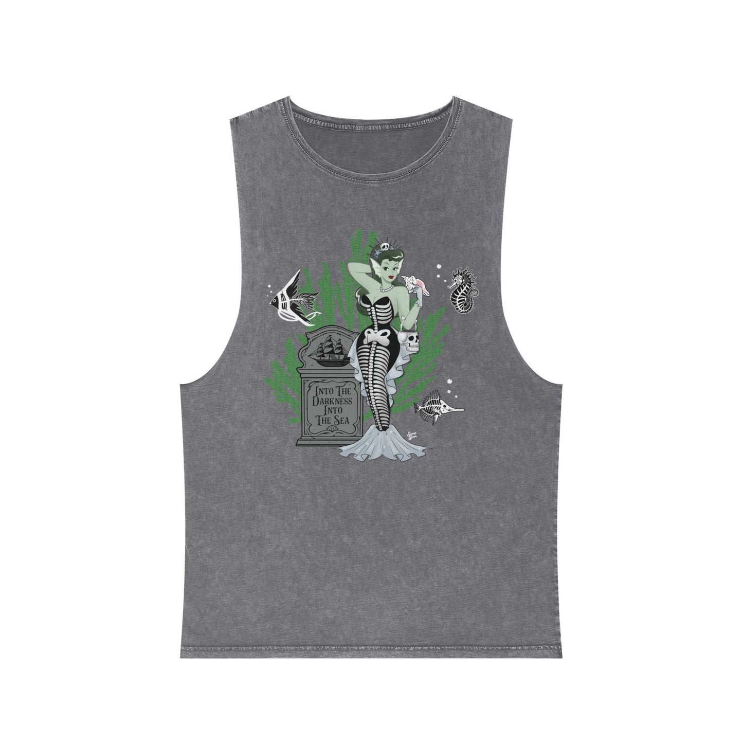 Skeleton Mermaid - Unisex Stonewash Tank Top