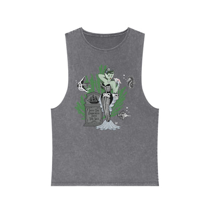 Skeleton Mermaid - Unisex Stonewash Tank Top